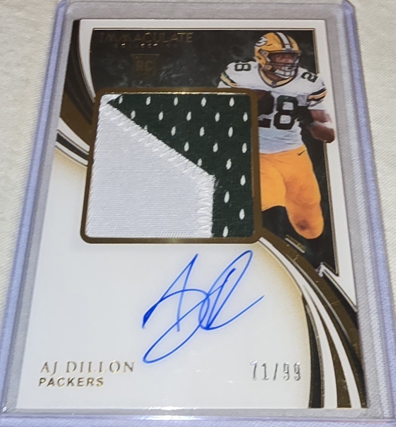 2020 Panini Immaculate ROOKIE PREMIUM PATCH AUTO AJ Dillon RC RPA /99 Packers