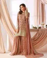 Rust Orange Ready to Wear Sharara Suit Heavy Embroidery Indian Wedding Party