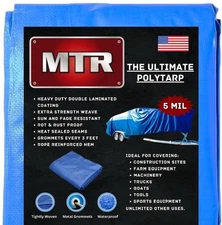 MTR 5 Mil Ultimate Poly Tarp 15ft X 40ft Blue Tarp Heavy Duty Tarp Water Proof