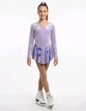 Gilda Marx VTG Purple Floral Crushed Velvet Long Sleeve Leotard Dress Kids 12/14