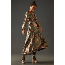 New Anthropologie Caballero Deep V-Neck Maxi Dress $248 X-SMALL Floral