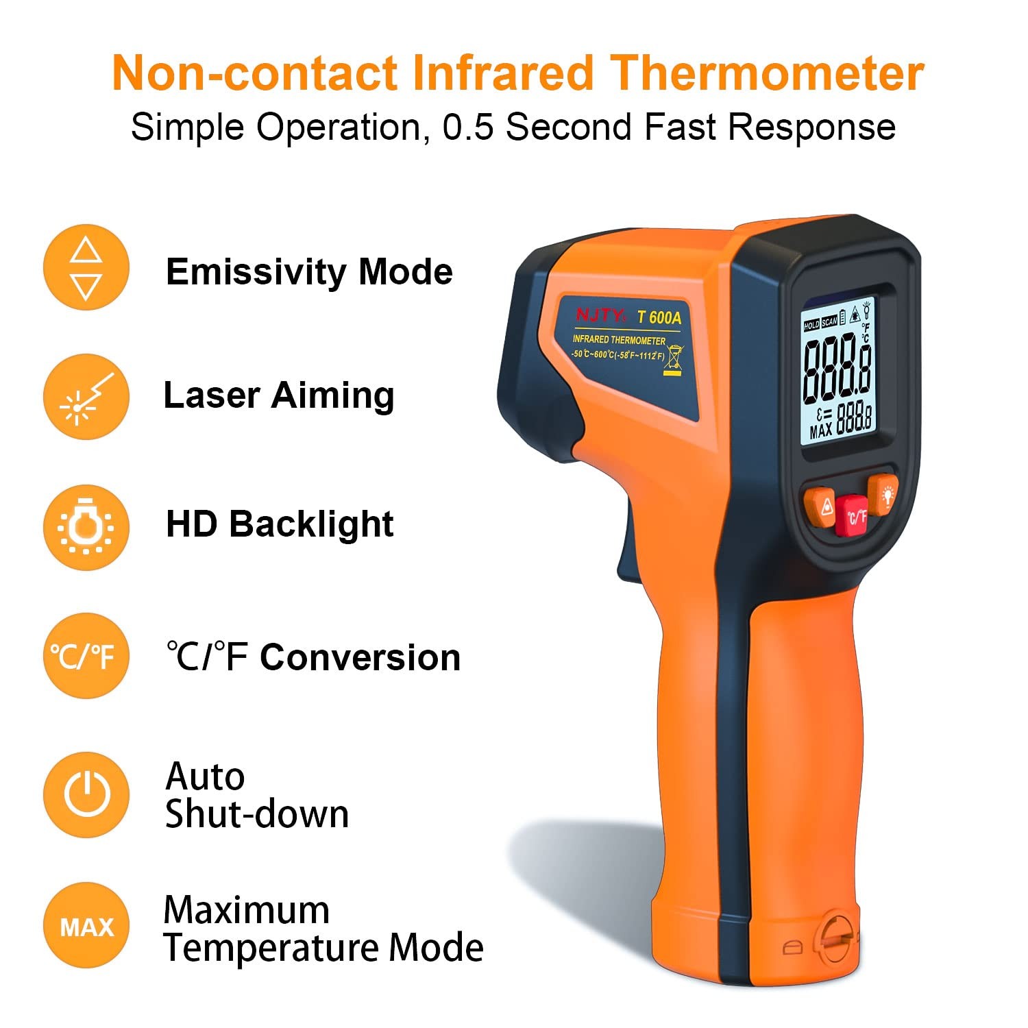 Upgraded Digital Infrared Thermometer Gun -58°F~1112°F, Handheld Non Contact H