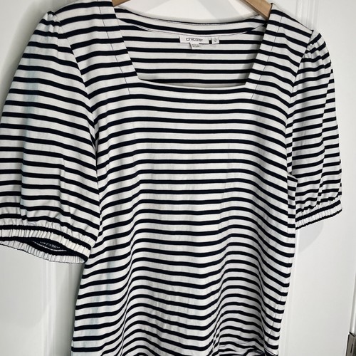 Top Chico’s Mujer Manga Abullonada Rayas Azul Marino-Blanco Cuello Cuadrado Talla 1 - Imagen 5 de 8