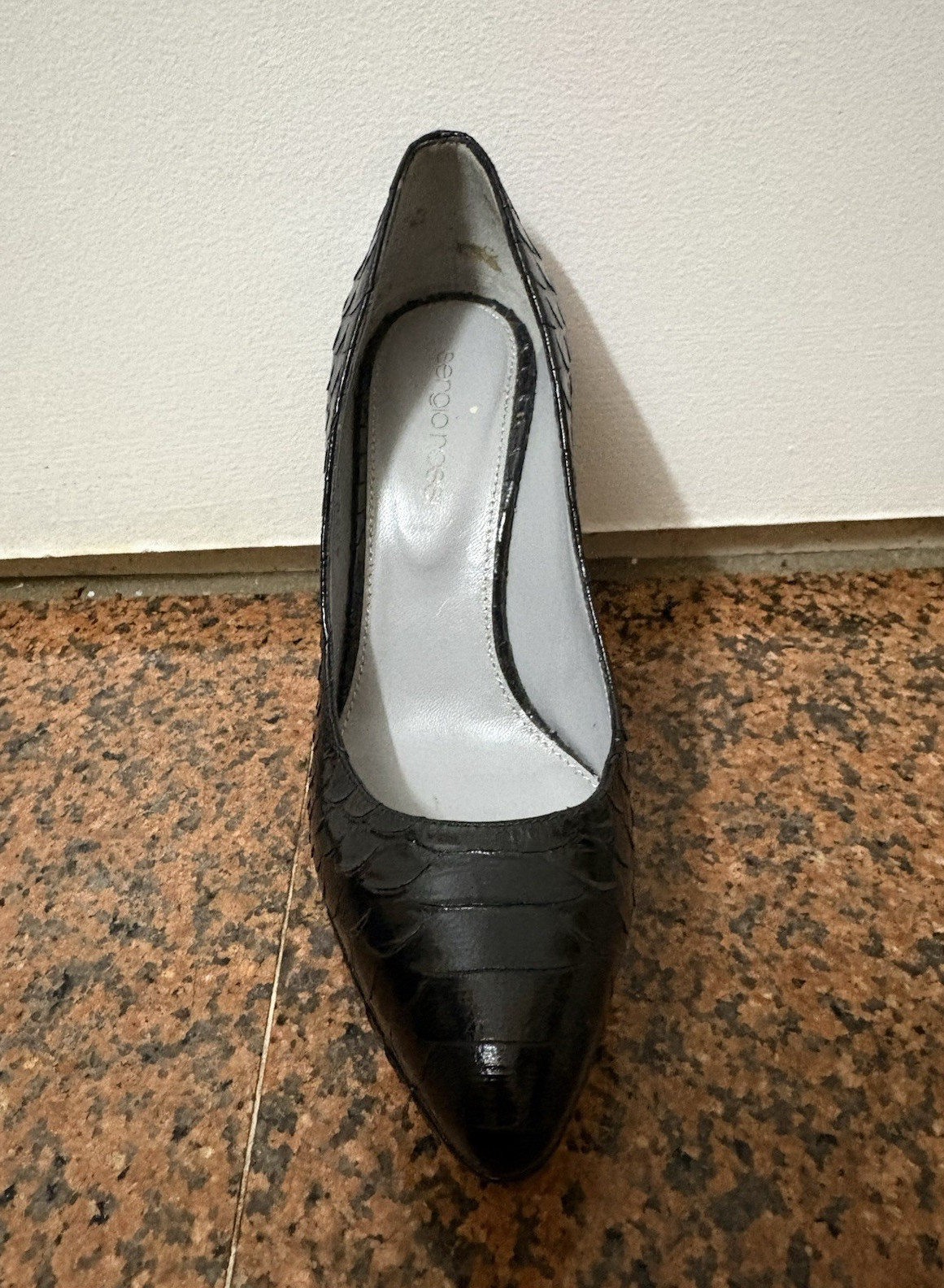 Sergio Rossi Black Leather Snake Print Stiletto Pumps Pointed Toe Size 36