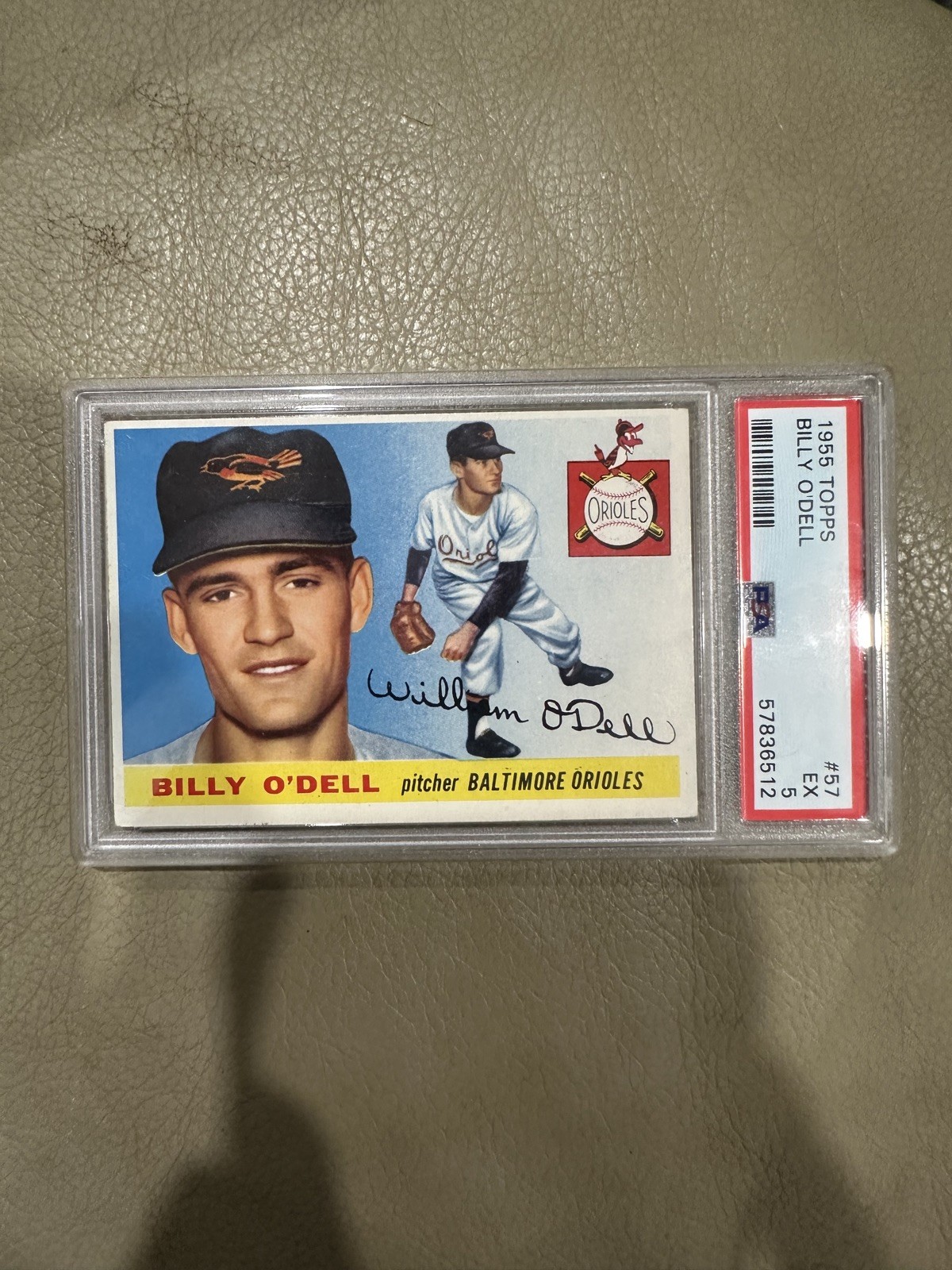 1955 TOPPS #57 BILLY O'DELL RC ORIOLES PSA 5