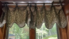 WAVERLY ~ FERNWOOD Green & Beige Scalloped Valance ~ Ferns/Stripes ~ 78”x15”