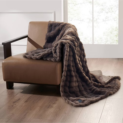 #ad #ad Brookstone Heated Oversized Textured Faux Fur Throw Hot Coffee $25.99