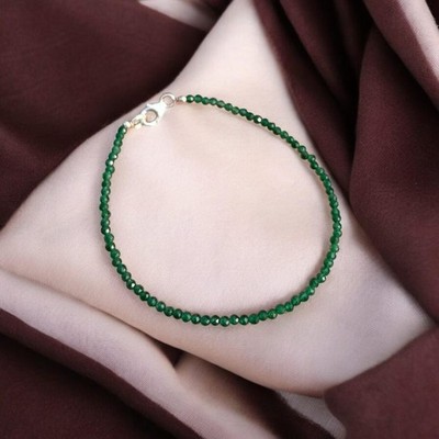 Zierliche grüne Jade 2-3 mm facettierte runde Edelstein Perlen Armband 6-8 Zo...