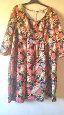 Joe Browns Floral Dress UK 22Plus Size Skater Style,Long Sleeve,Black Rose Print