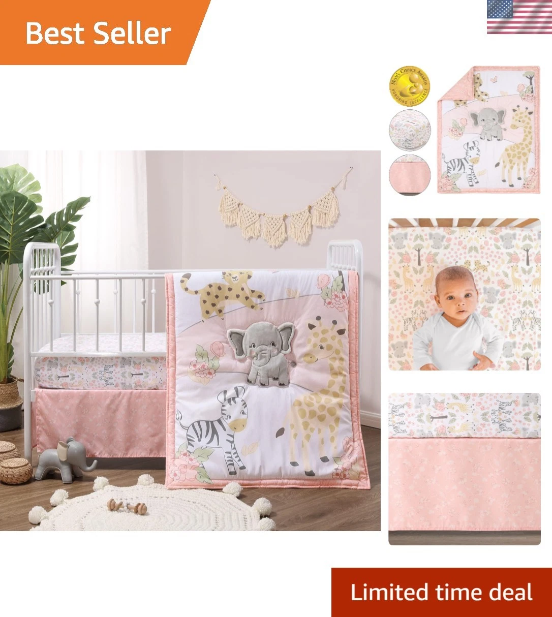 3 Piece Baby Crib Bedding Set for Girls - Newborn, Infant & Toddler Nursery B...