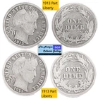2 Antique 1913⌛US Philadelphia Mint Silver Barber Dimes🪙Part Liberty🪙