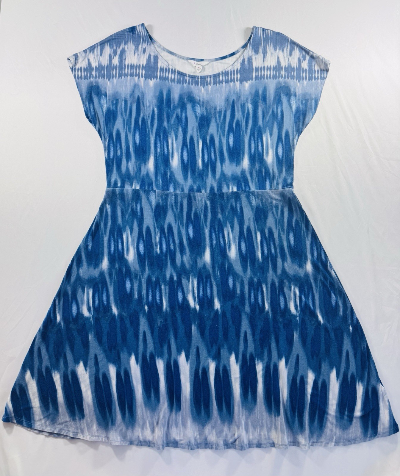 Athleta Women’s Blue White Ikat Print Strapless Smocked Dress Size XL