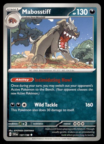 Pokemon Mabosstiff 137/198 Scarlet and Violet Non Holo