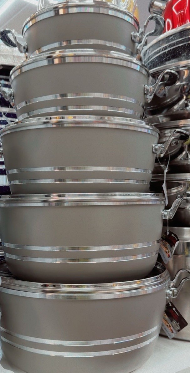 Juego de cacerolas fundidas a presión de 10 piezas utensilios de cocina de inducción antiadherentes ollas tapa de vidrio