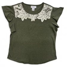 Liz Claiborne Women’s Green White Striped Lace Detail Top Size PXL