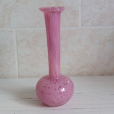 Mdina Pink Mottled Glass Bud Vase H 18.5cm Art Glass Malta Signed