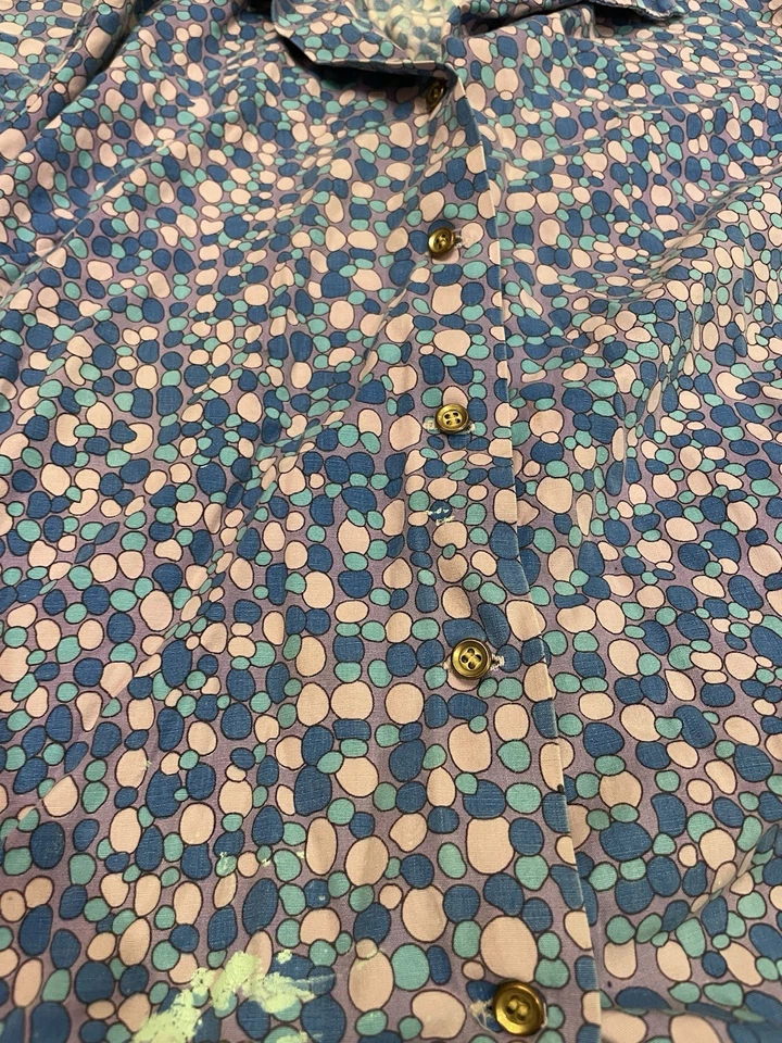 Вискоза рубашка на пуговицах 1960-х истинный винтажный узор фиолетовый цветной размер большой - Изображение 3 из 4