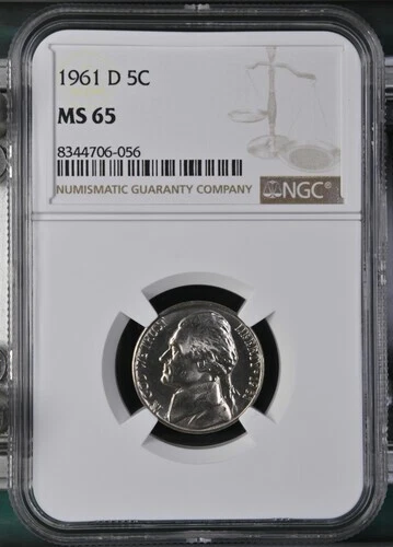 1961-D Jefferson nickel graded by NGC MS65