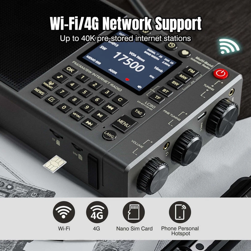 Radio por Internet Choyong LC90 | Wi-Fi/4G/E-SIM | FM/LW/MW/SW/SSB | Bluetooth 5.2 Foto 2 de 4