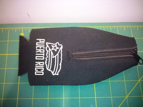 PUERTO RICO FLAG Black Neoprene Zipper Beer Bottle Koozie with Vented Bottom - Picture 4 of 6