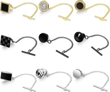 Misdary 9 Pcs Tie Tacks for Men Tie Pin with Chain Black Silver Gold Tie Tack Cl