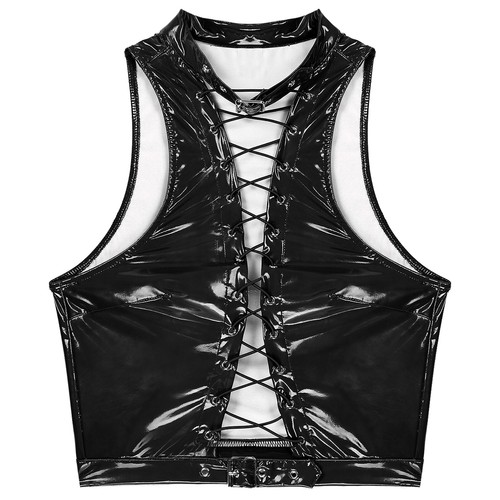 Womens Wetlook Patent Leather Bustier Push Up Crop Tops Tank Vest Night Clubwear - Picture 66 of 81