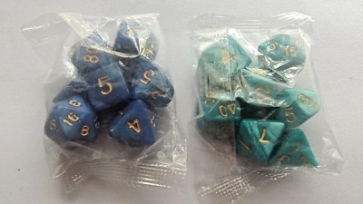 RPG Dice Set, ''Aquatic Blues'' two 7pc sets + bag for D&D & roleplaying games