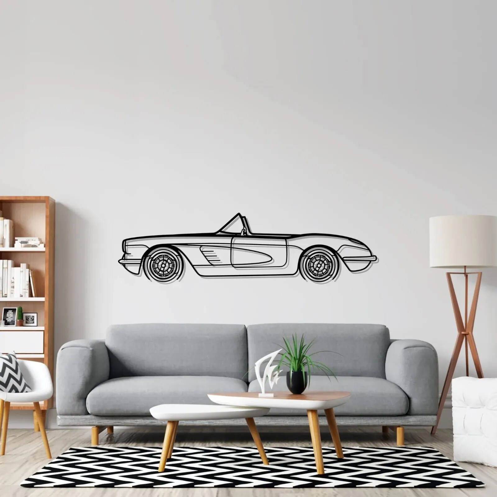 Wall Art Home Decor 3D Acrylic Metal Car Auto Poster USA Silhouette Corvette C1