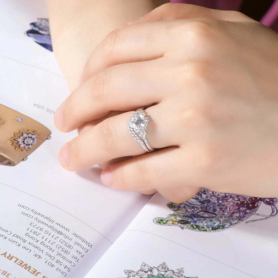 1.76 CT White Round Lab Created Engagement Wedding Ring Set Solid 14K White Gold - Image 2 of 3