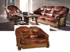 Classic Echtleder Cognac Set 1+2+3 Sitzer Sofa Sessel Rustikal Sichtholzgestell