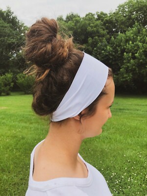 Wide Spandex Headband-Handmade Bolder Stretch Hair Bands-Running-Workout-WHITE
