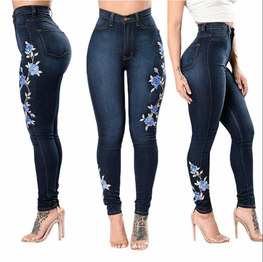 Pantalones Jeans De Tiro Alto Para Mujer Rasgados Cintura Alta Levanta Cola