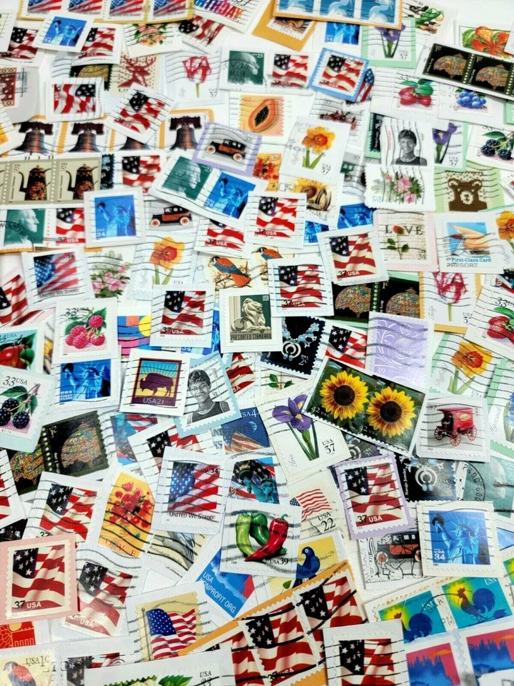 ONE THOUSAND STAMPS (1000) UNITED STATES Kiloware MISSION MIX Canceled On Paper - Image 3 of 4