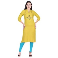Women's Embrioded Regular Fit Rayon Straight Kurti Office And Party Wear