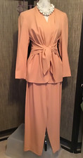 VTG 80  s Bicci Lightweight Muted Peach Wool Crepe Pant Suit Size 8 USA