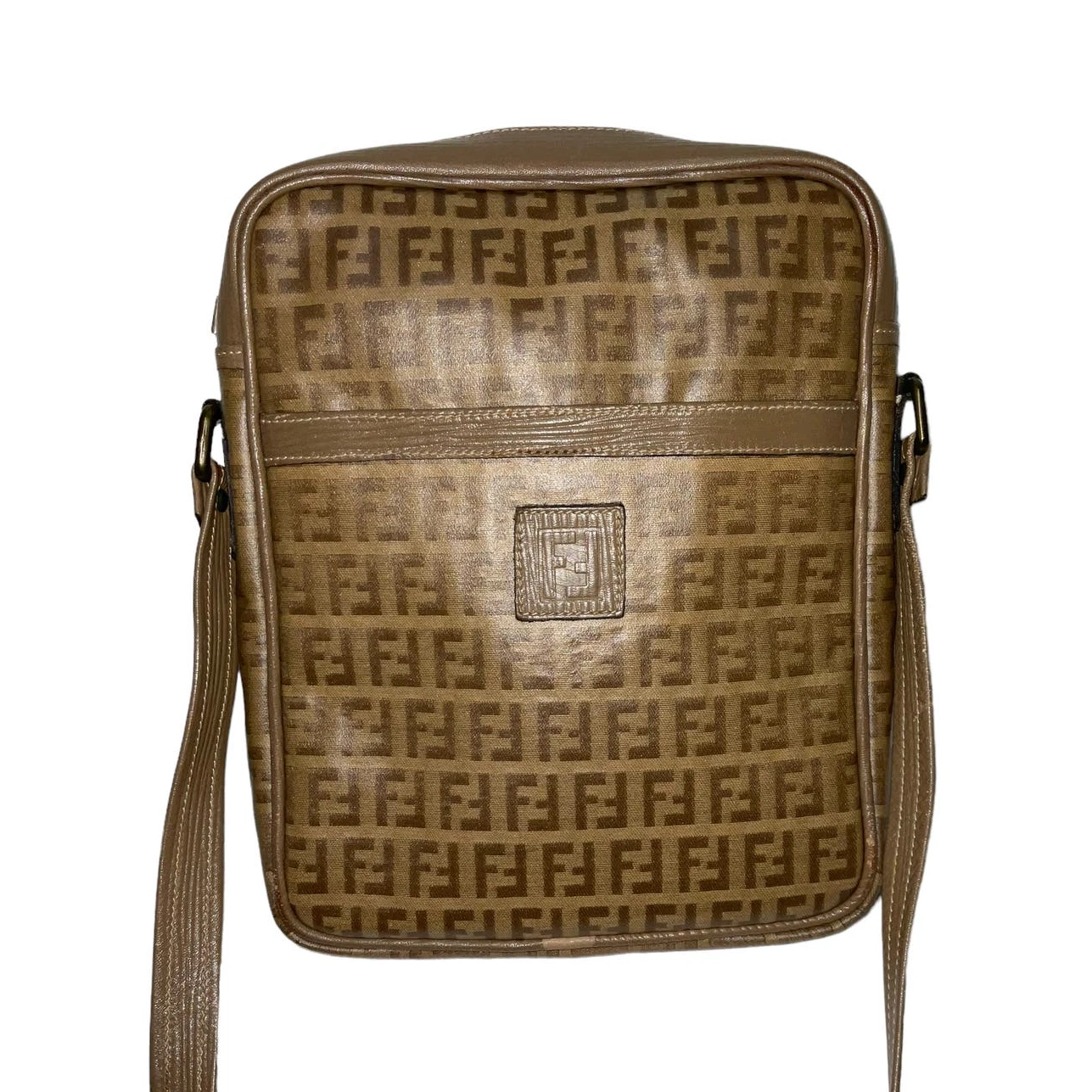 Borsa a tracolla XFendi vintage rivestita in tela rivestita in pelle