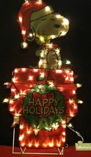 RARE Big Christmas Peanuts Snoopy Happy Holidays Yard Art Light Sculpture HTF