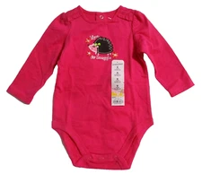 NEW GIRLS 9 MONTHS JUMPING BEANS L/S BODYSUIT HEDGE HOG LOVE TO SNUGGLE PINK