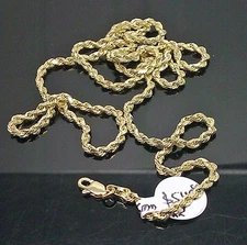 Real 10K Yellow Gold Rope Chain Necklace Diamond Cut 20 Inch  2.5 mm New On Sale