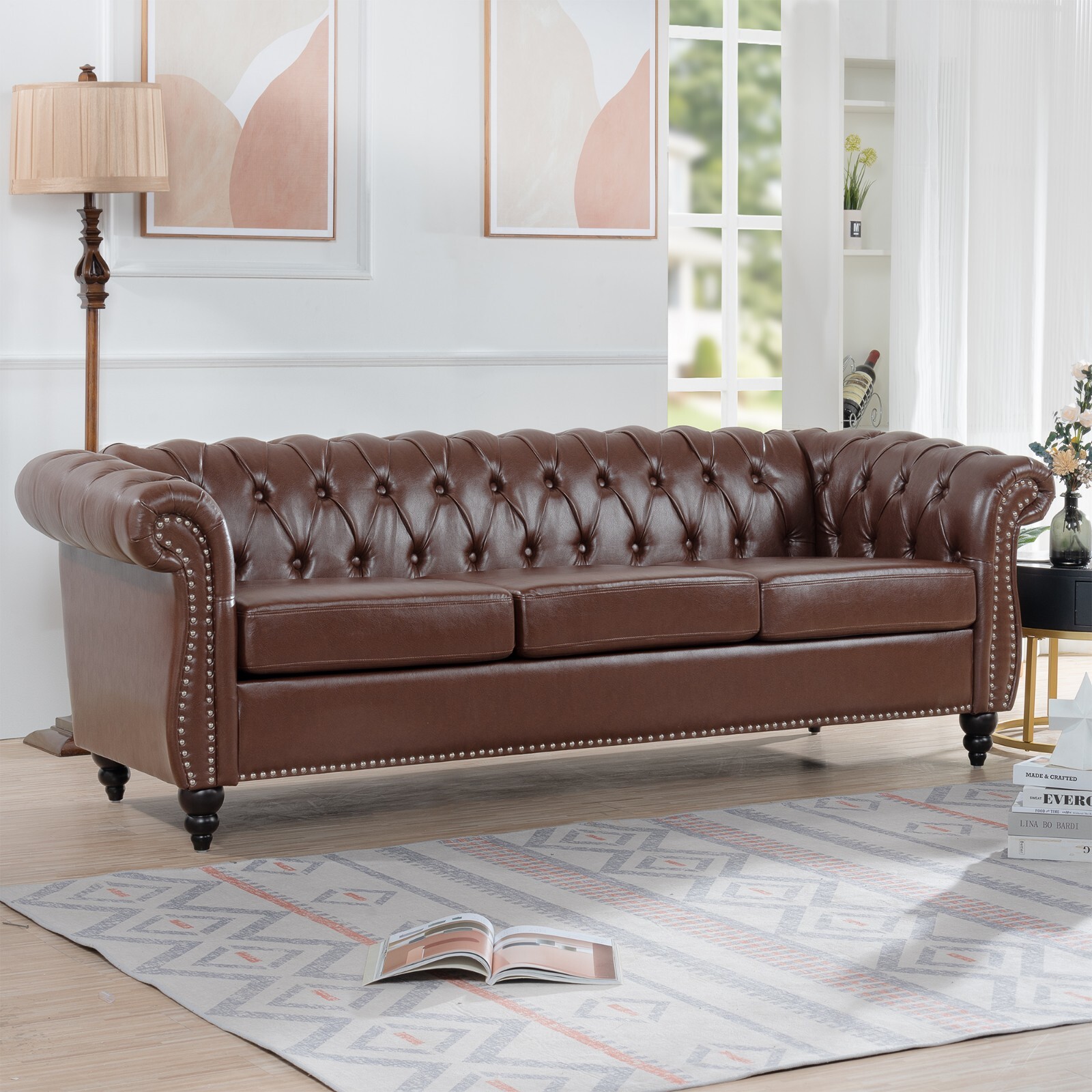 Tufted Chesterfield 3 Seater Sofa + Single Arm Sofa Optional,Fine PU ...