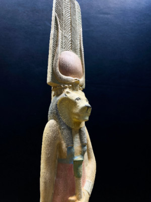 Ancient Egyptian Sekhmet Goddess with God Ra crown , Sekhmet Figurine Egypt