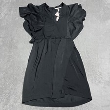 Avec Les Filles Dress Womens XS Black Faux Wrap Mini Ruffled Flutter Sleeves