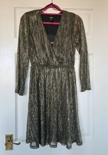 Simply Vera Vera Wang Gold & Black Metallic Long Sleeve Dress Size XS Brand New