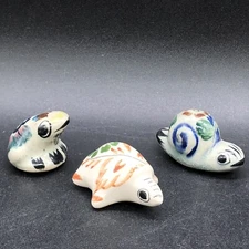 3 Hand Painted Tonala Mexico Miniature Animals Mini Turtle Frog & Snail 1" Tall