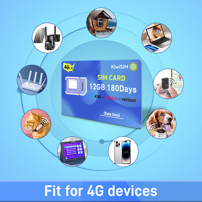 4G LTE SIM Card 12GB 180Days USA Network Support for AT&T, T-Mobile and Verizon