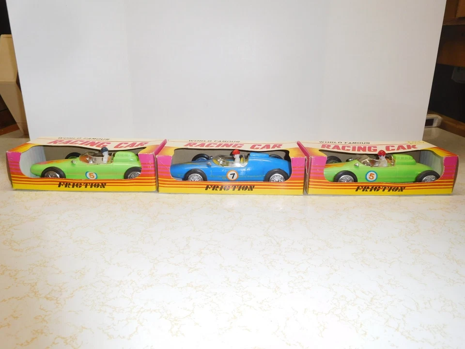 3 coches de carreras Marx Friction vintage nuevos en caja de plástico de Hong Kong años 60-70 Foto 3 de 4