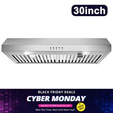 30 inch Kitchen Under Cabinet Range Hood Stainless Steel 600CFM Vent w/LEDs