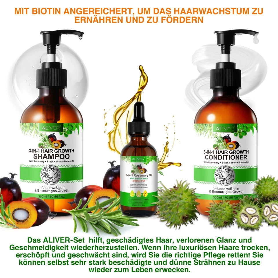 Haarpflege Set Shampoo Conditioner Haaröl mit Biotin Rosmarin Rizinus Batana - Bild 3 von 4