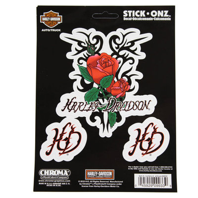 Harley Davidson HD Logo Tribal Rose Rosen Emblem Aufkleber Decal Sticker 3 Stück