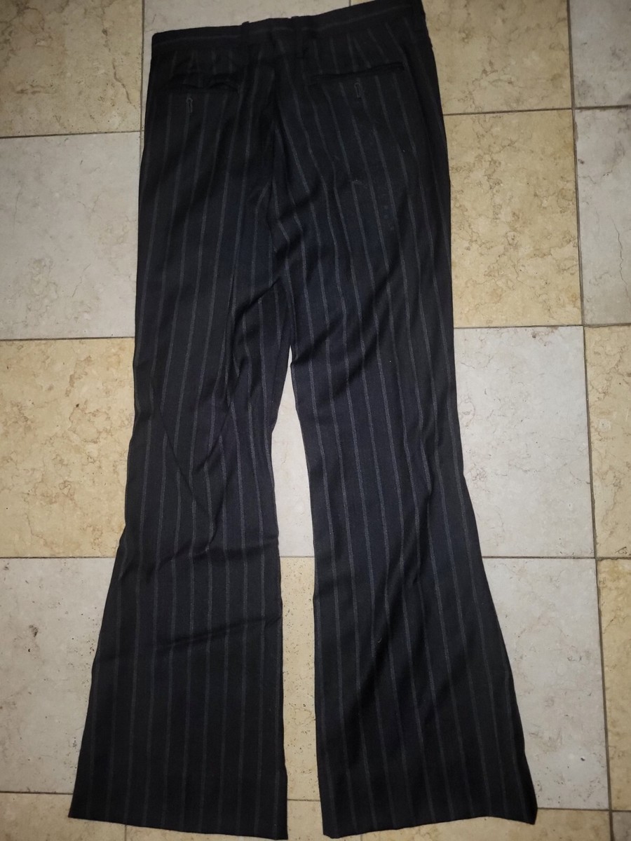 GUCCI Women's Black Pinstripe Wool Flare Pants Size 46 US 10 Made